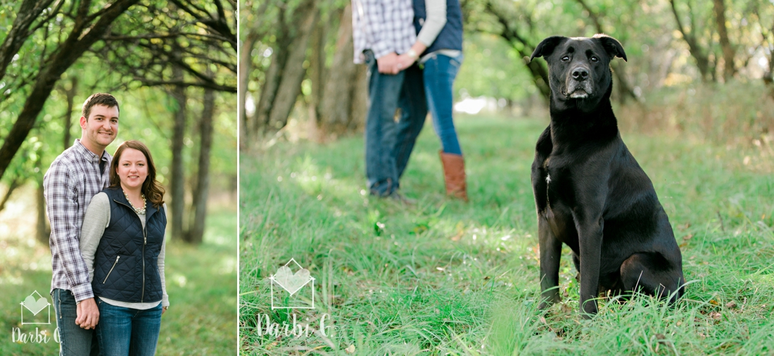 Kansas rural farm land engagement photos with a dog by darbi g photography