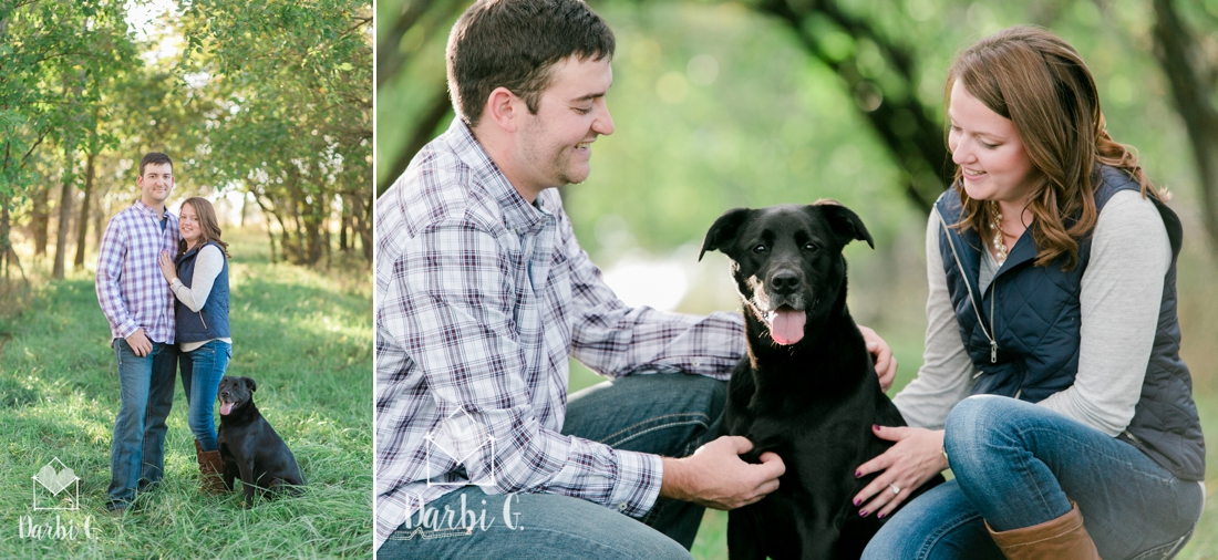 Kansas rural farm land engagement photos with a dog by darbi g photography