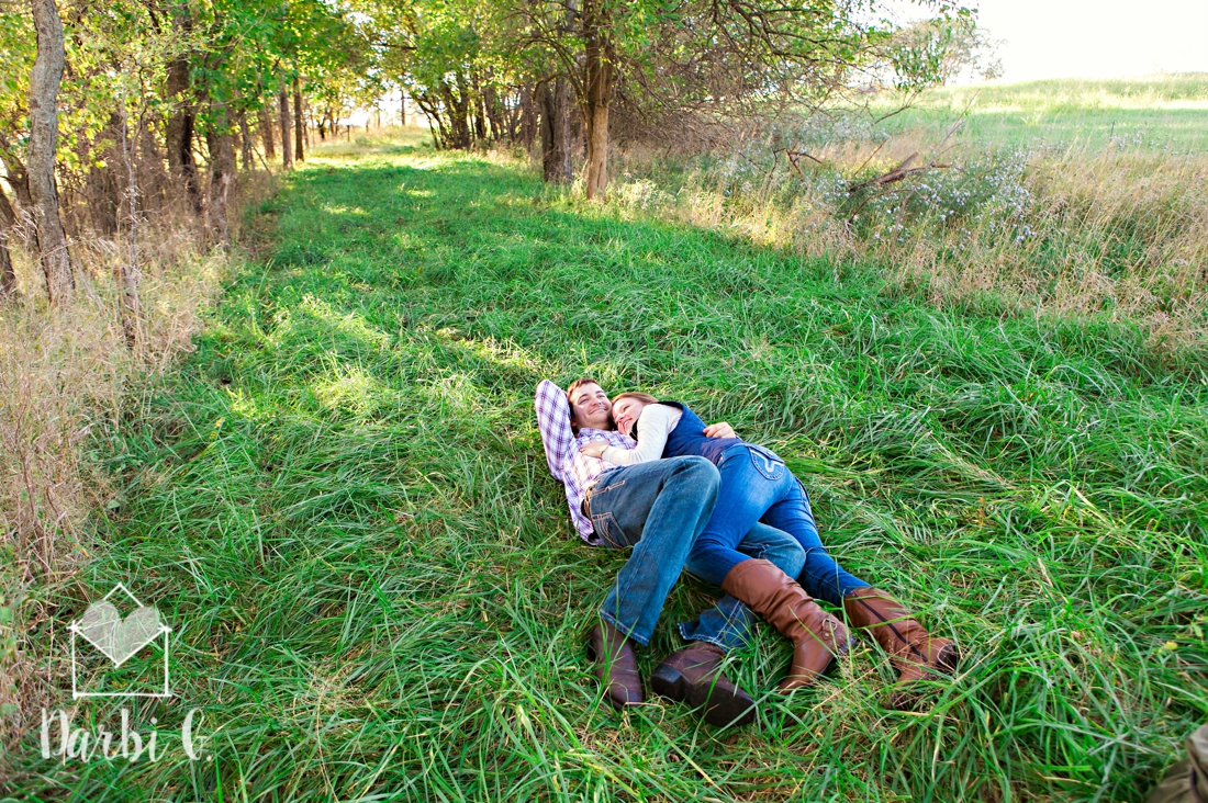 Kansas rural farm land engagement photos with a dog by darbi g photography