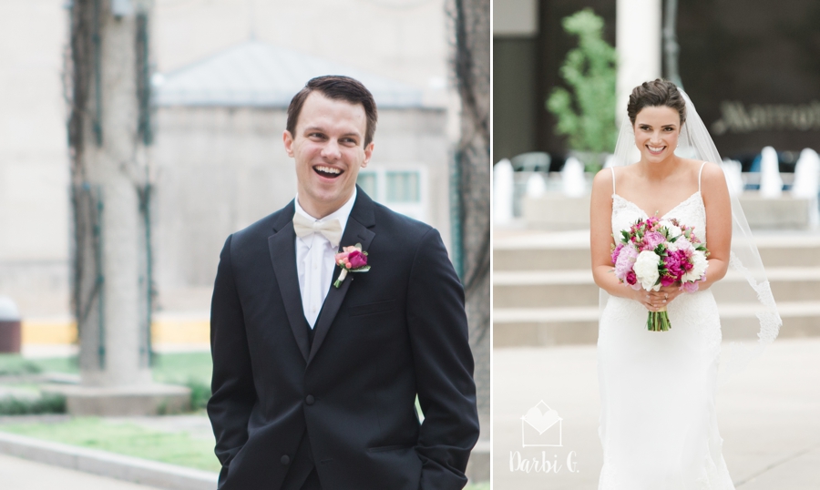 First Glance with bride and groom; happy groom's face