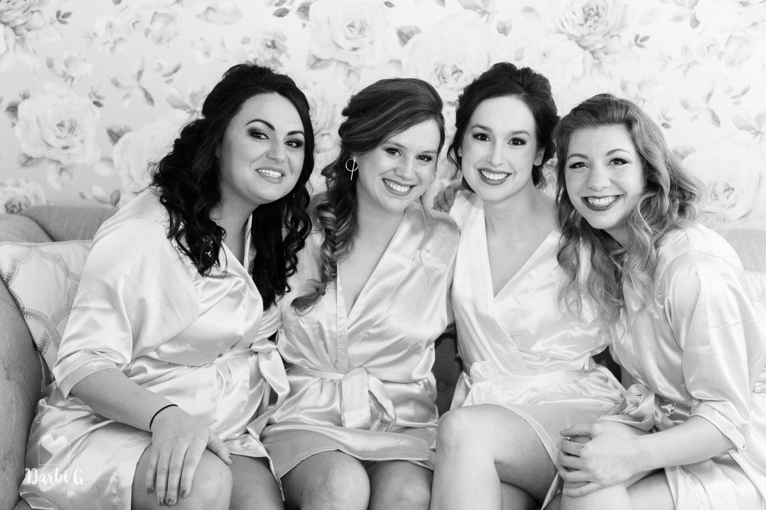 Bride and bridesmaids blue and peach wedding